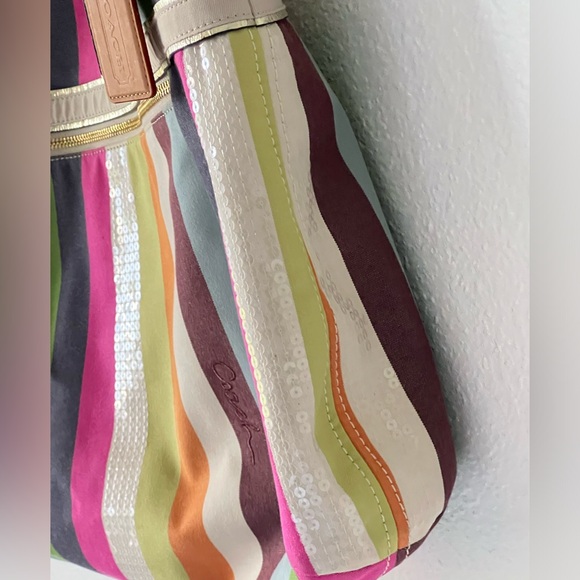 Coach Poppy Legacy Stripe Sequins Colorful Glam Tote 19021 - Picture 4 of 17